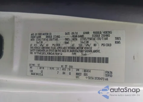 2011 Ford E-250 Commercial из США, поврежденный, VIN 1FTNE2ELXBDA18412